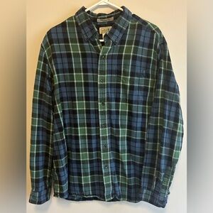 L.L. Bean Men’s Green & Blue Flannel Button Up Shirt - Size L 100% Cotton